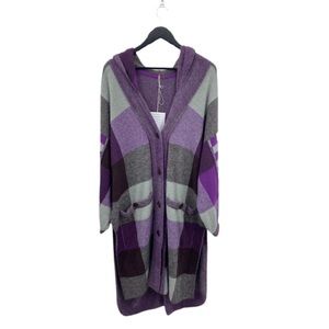 Free People Purple Plaid Cardigan